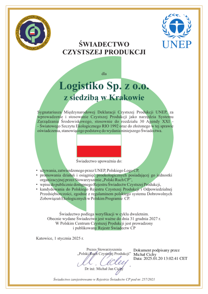 Świadectwo Czystszej Produkcji